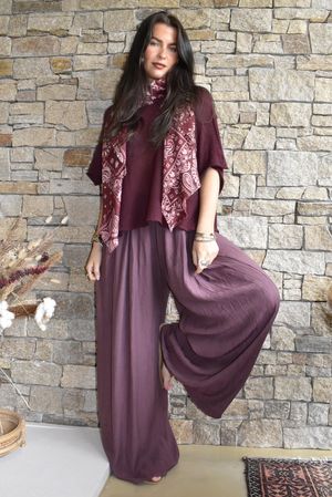 Cyril Crinkelle Wide Leg Pant Merlot